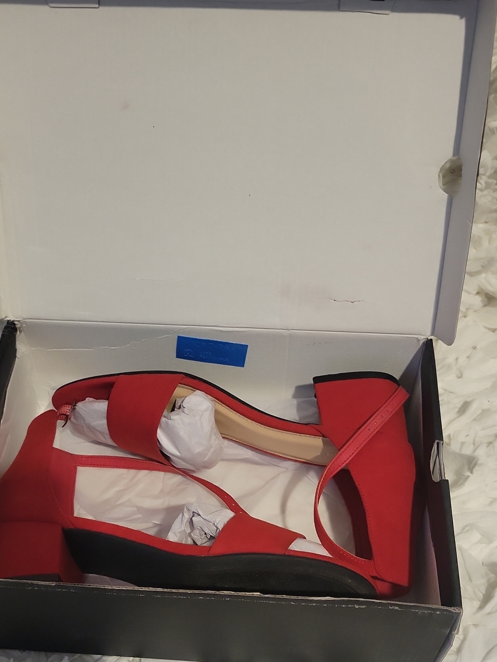London Fog Red Block Heel Sandals with Ankle Strap